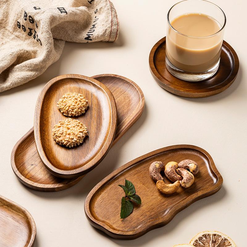 Creative Wooden Serving Tray - Multi-Functional Coffee Coaster & Plate, for Coffee Shops, Kitchens & Homes, for Teacups & Fruits