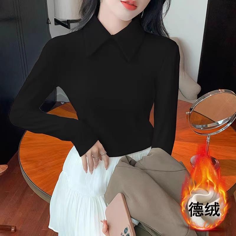 Popular Polo collar German velvet warm long-sleeved bottoming shirt autumn and winter new versatile inner
