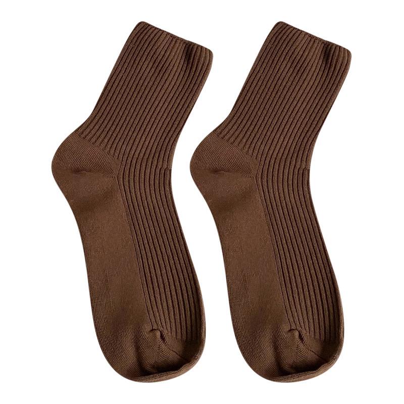 Autumn/Winter Women's Double Needle Vertical Stripe Mid-Calf Socks - Black & White JK Long Socks