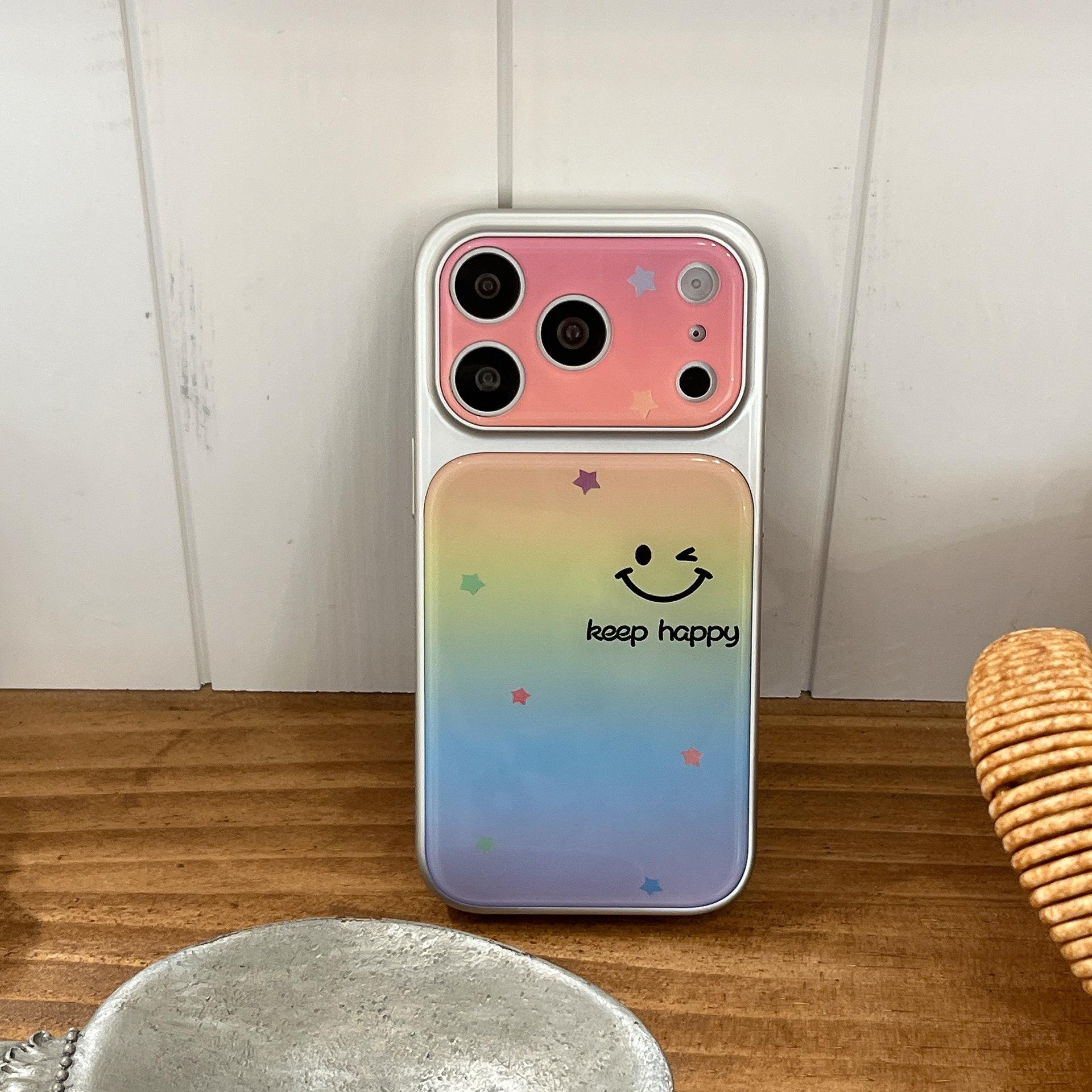 Acrylic Ice-Feel Rainbow Smiley Face Case for Apple Phones Soft Shell