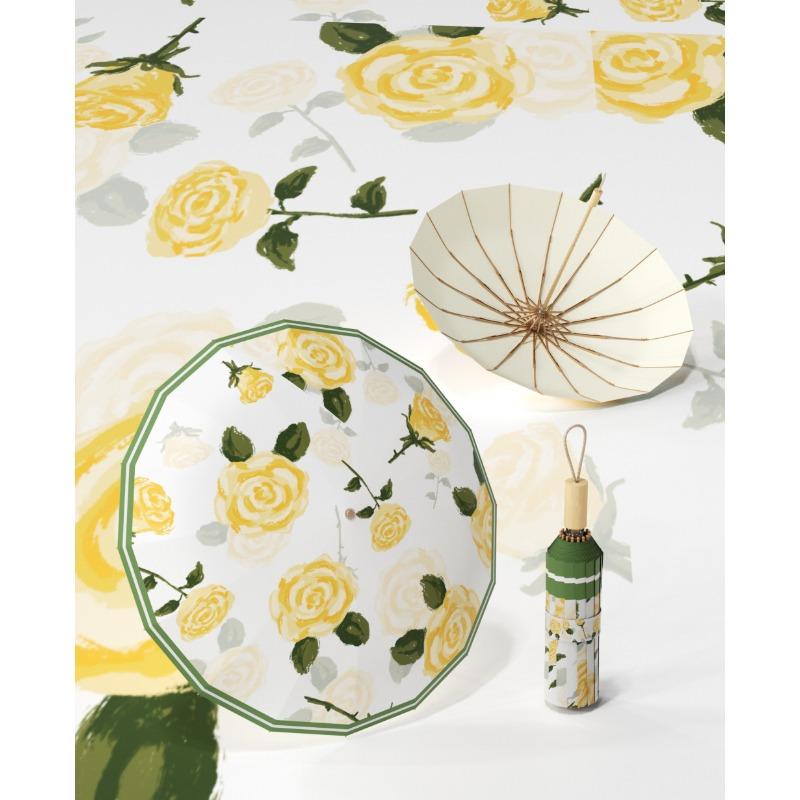 Hand-opened 16-bone color glue high-end gift umbrella three-fold retro wind-resistant reinforced umbrella for both weather and rain