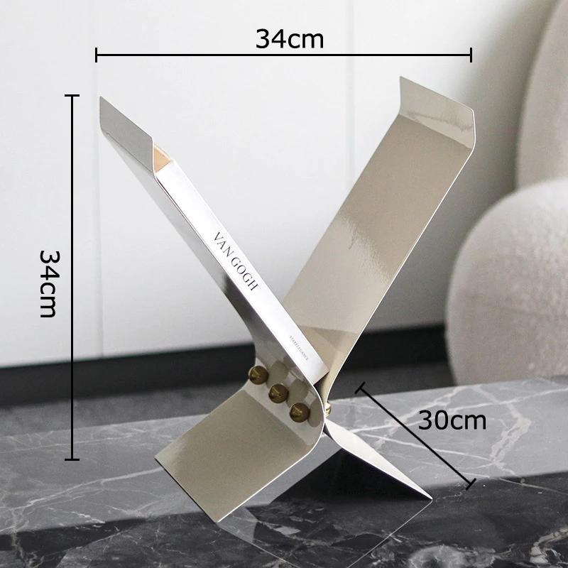 Creative X-shaped Bookshelf File Book Organizer Shelves Beige Magazine Holder Book Rack Modern Metal Rack Room Aesthetic Decor бежевый