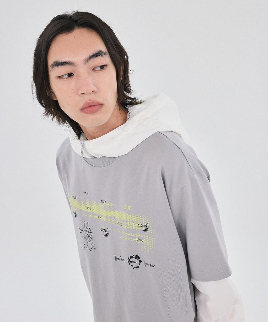 Hellinogseuweeo Magic Hours Cloud & Sun Short Sleeve T-Shirt_Light Grey