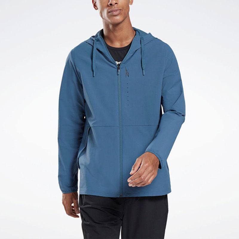 Reebok Ts Perf Fz Hoodie Solid Color Training Zip-Up Jacket Men Hoodies Blue GN9272