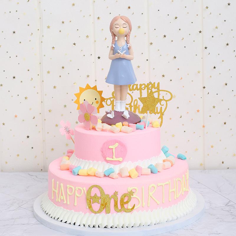 Urocza Statuetka Dziewczynki Miniaturowa Dekoracja na Tort Ozdoba Dekoracyjna Figurka Kreskówkowa Dziecko Dekoracja Domu na Biurko Prezent dla Dziewczynki