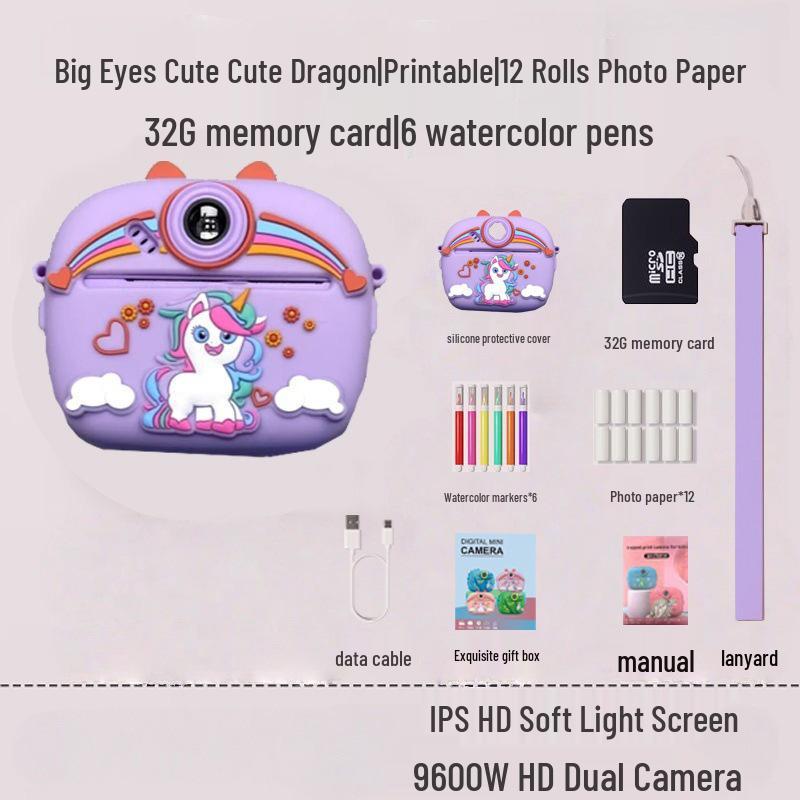 Children's Instant Print Camera: Capture Photos & Videos, Ideal Toy Gift for Girls Z13