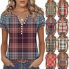 Womens Spring Tops Plaid Short Sleeve V Neck Blouse Summer Shirts for Women Casual Style Dressy Tops for Women