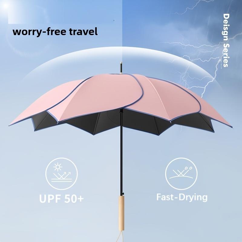 Blütenblätter Sonnenschirm UV-Schirm Damen Luxuriös Outdoor Holzgriff UV-beständig Langer Griffschirm Allwetter-Schirm