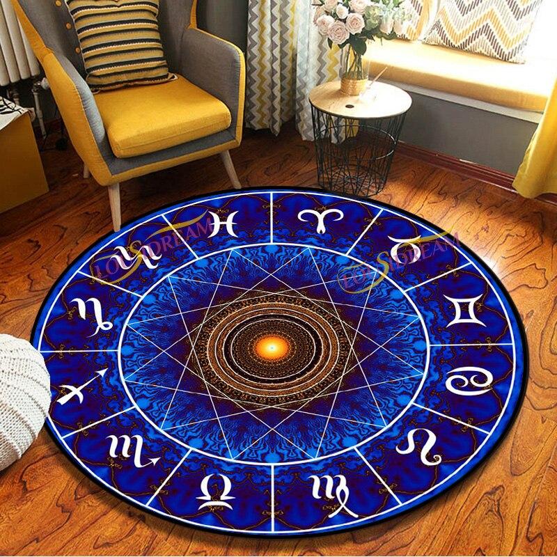 Mysterious Constellation Round Rug, Non-Slip Soft Entrance Door Mat and Chair Floor Protector for Home Bedroom Decor