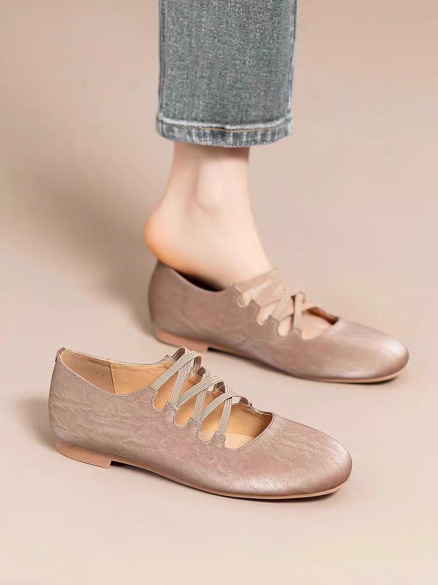 

Soft cowhide soft sole French retro Mary Jane shoes women s 2025 spring and autumn new cross strap single shoes versatile flat shoes 40 абрикосовый