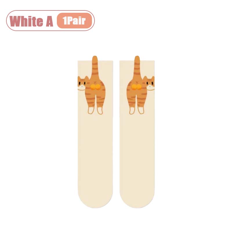 Whimsical Puppy Kitten Egg Socks Unisex Crew Length Cartoon Pattern for Women Men Couple All Season Wear Comfortable