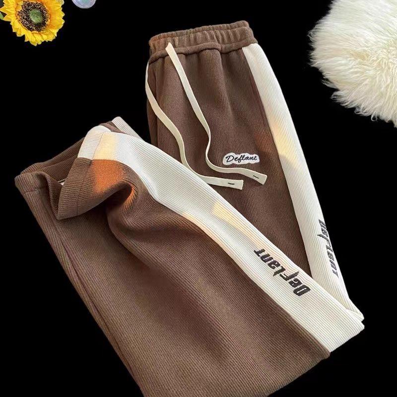 

Мужские ретро вельветовые лоскутные вышитые спортивные штаны - Свободный крой, Прямая штанина, Повседневная одежда для подростков (Весна осень) L