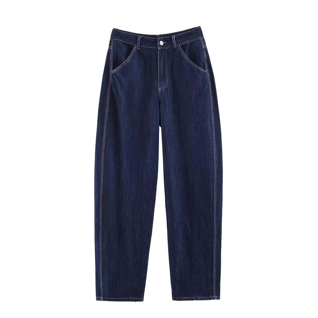 European and American style, wholesale women's clothing lapel sleeveless A-word hem waist denim shirt + bucket trousers