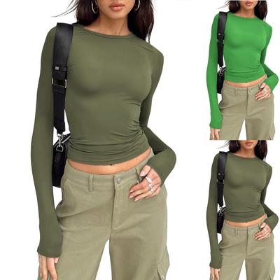 Women's Fashion Solid Colour Round Neck Long Sleeve T-Shirt Top