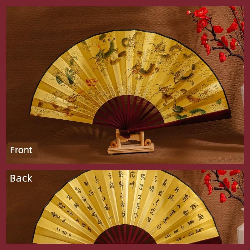 Gift Advertising Fan Chinese Ancient Style 10-Inch Men's Folding Fan Scenic Spot Raw Silk Male Fan Fan Engraved Logo