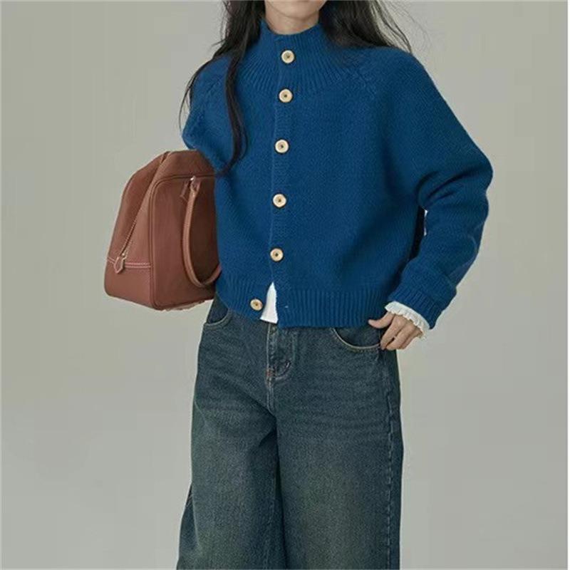 Blue turtleneck bottoming sweater cardigan women's autumn and winter bottoming sweater high-end small knitted sweater jacket