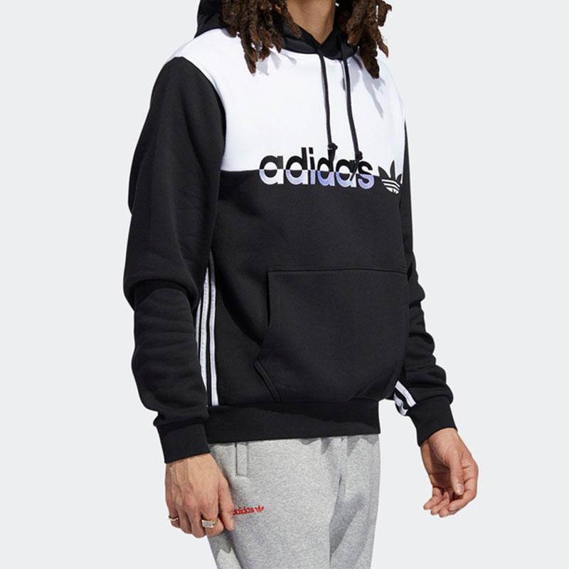 adidas Originals Color Block Logo Patch Kangaroo Pocket Hoodie Men Hoodies Black White H31271