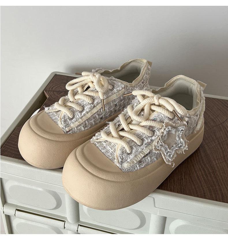 Thick-soled casual small fragrant style versatile thick-soled little white shoes women's 2025 new autumn and winter canvas shoes popular low-top board