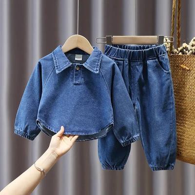 Chlapecká džínová košile Oblek Jaro a Podzim Baby Boy Fashion Dětský džínový dvoudílný oblek