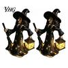 Collectible Witch Figurine 2Pcs Halloween Night Lamp, Holding Lantern with Resin Statue LED, Glowing for Tabletop Decor Home