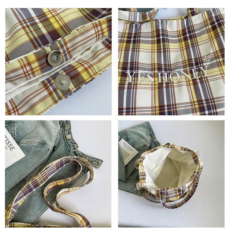 Schultertasche im koreanischen Stil mit Karomuster: Herbst/Winter Doppel-Tasche für Damen, Großes Fassungsvermögen Studenten-Pendler Crossbody