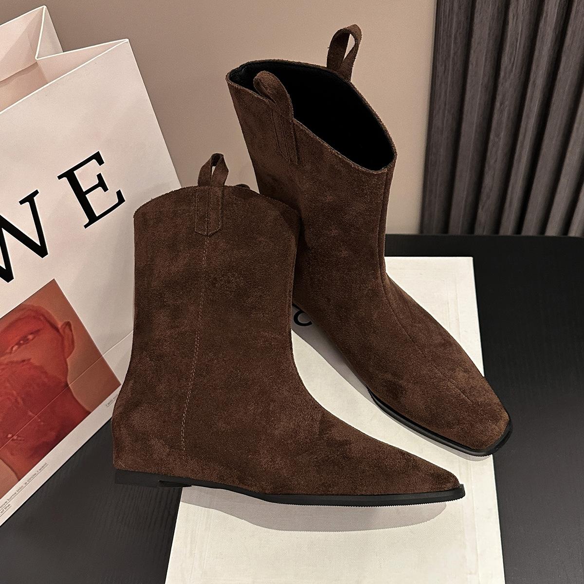 

626-2 retro Korean version inner height increase western women s boots 2025 new fashion and thin versatile high-end fashion boots 40 коричневый