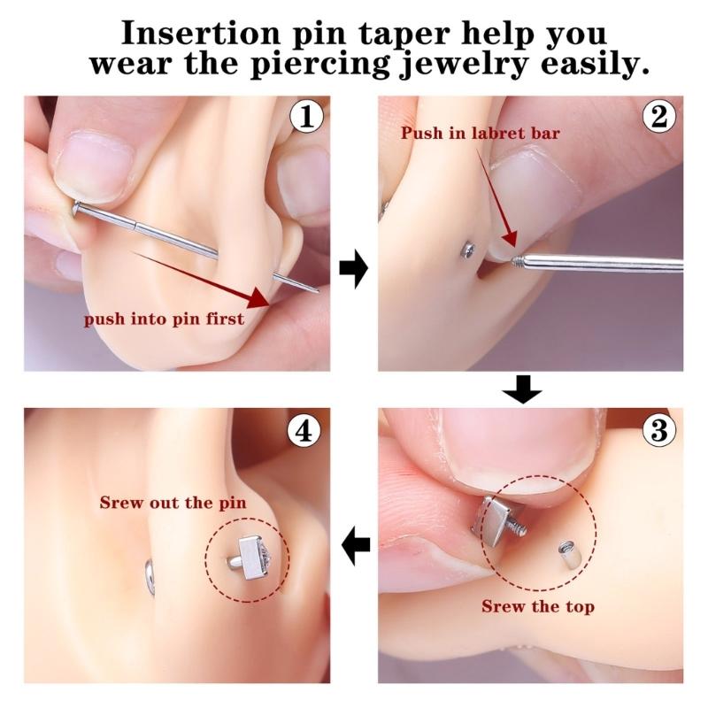 Practical Piercing Tool Set Stainless Steel Texture Suitable for Body Jewelry Insertion from 14G to 20G Safe Applicator