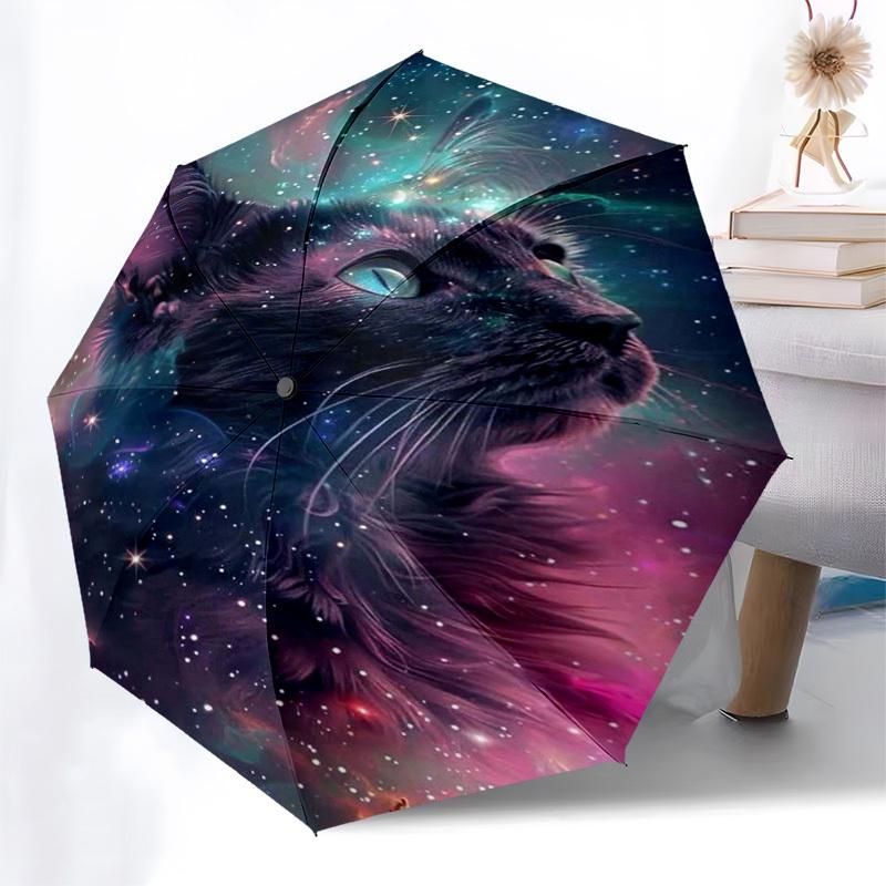 1pc Galaxy Cat Outdoor Umbrella - Automatic Opening/Closing, Portable 3-Fold Design, 8-Rib Iron Frame, Perfect Gift for Fans and Travelers.L033