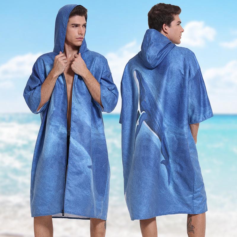 2025 Quick-Dry Hooded Swim Poncho with Zipper - Portable Bathrobe and Beach Towel
