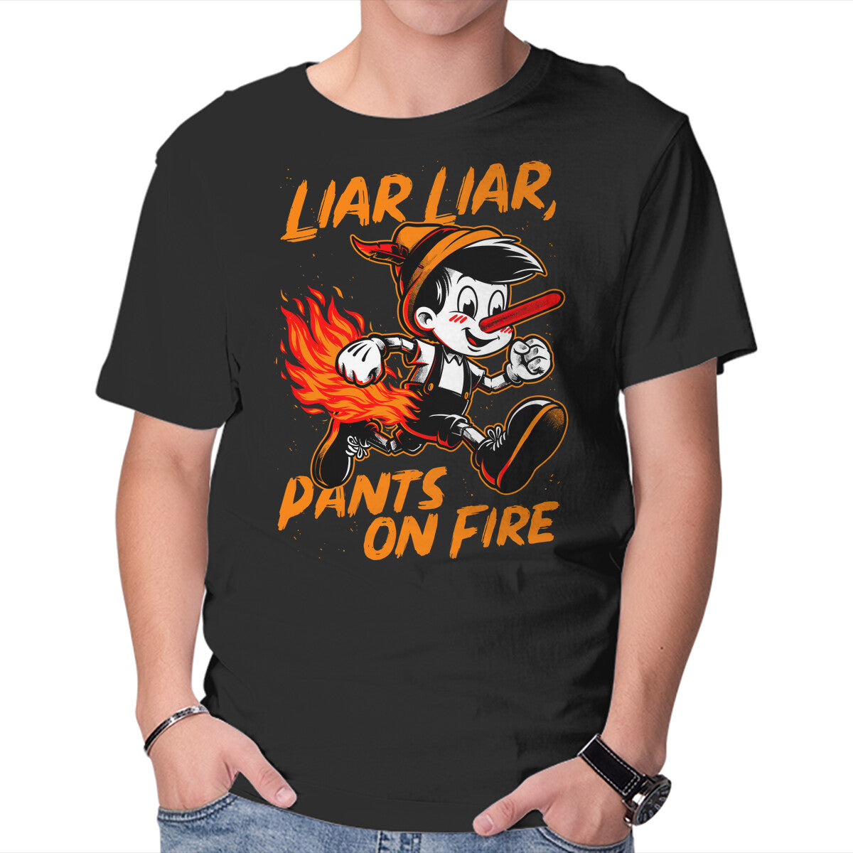 Unisex Crew Neck T-Shirt Liar Pants On Fire Graphic Short Sleeve Casual Tee M