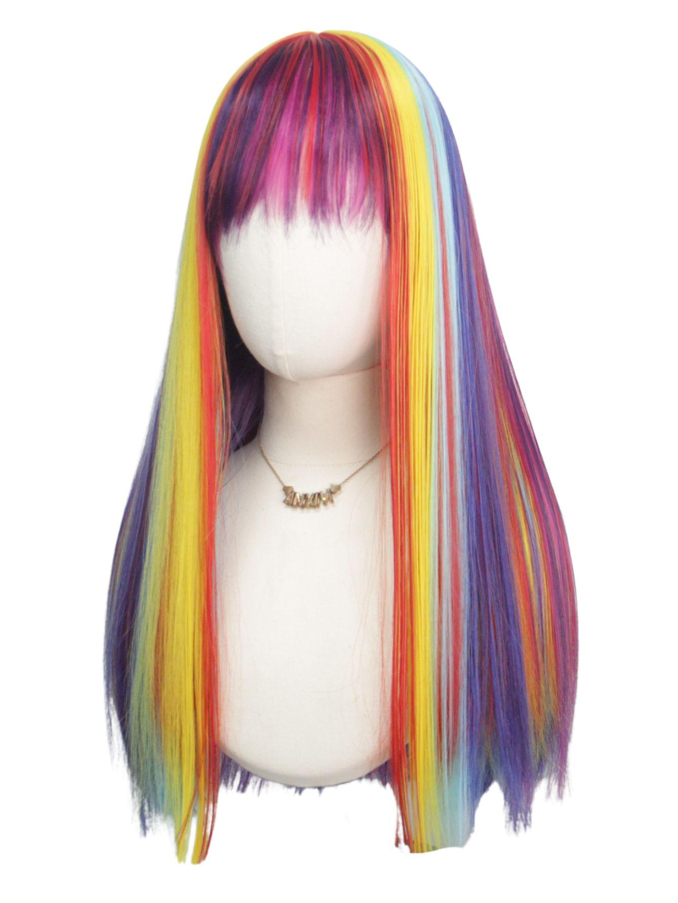 

Rainbow Color Long Straight Hair Wig Fashion Personalized Multi-color High Quality Synthetic Long Straight Hair Women s Wig