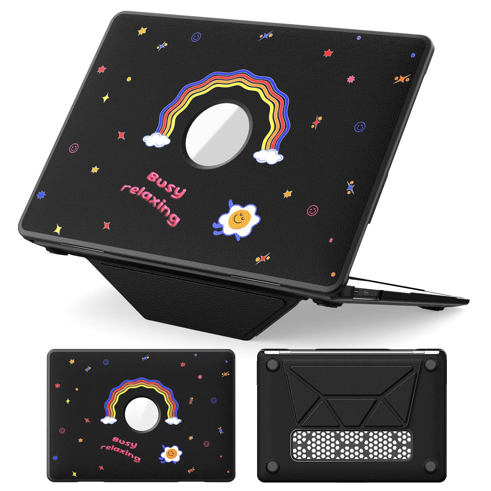 

Pattern Printing Laptop Case for MacBook Air 13 inch (2020)/(2018) A2337 M1 A2179 A1932 Notebook Kickstand Cover Rainbow Black
