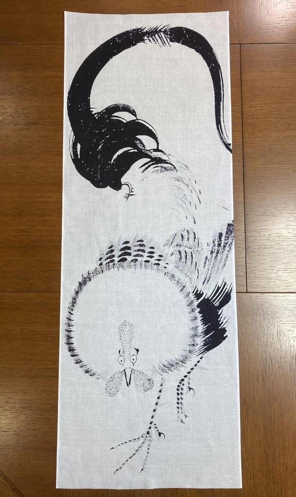 Ukiyo-e Hand Towel from All Over the World, Featuring Ito Jakuchu's Chrysanthemum and Rooster Sliding Door Painting