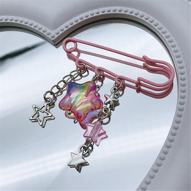 Unique Sweater Shawl Clip Star Fringe Brooch Pin Colorful Starry Breastpin for Shirt Fashionable Collar Safety Pins