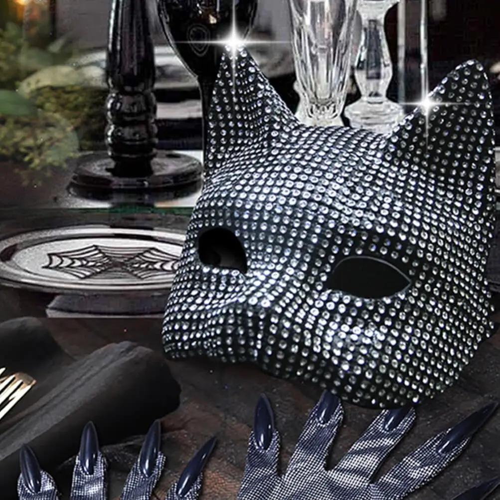 Halloween Cat Diamond Mask Sexy Half Face Eye Mask Halloween Party Cosplay Lovers Mask Costume Props Male Female Costumes