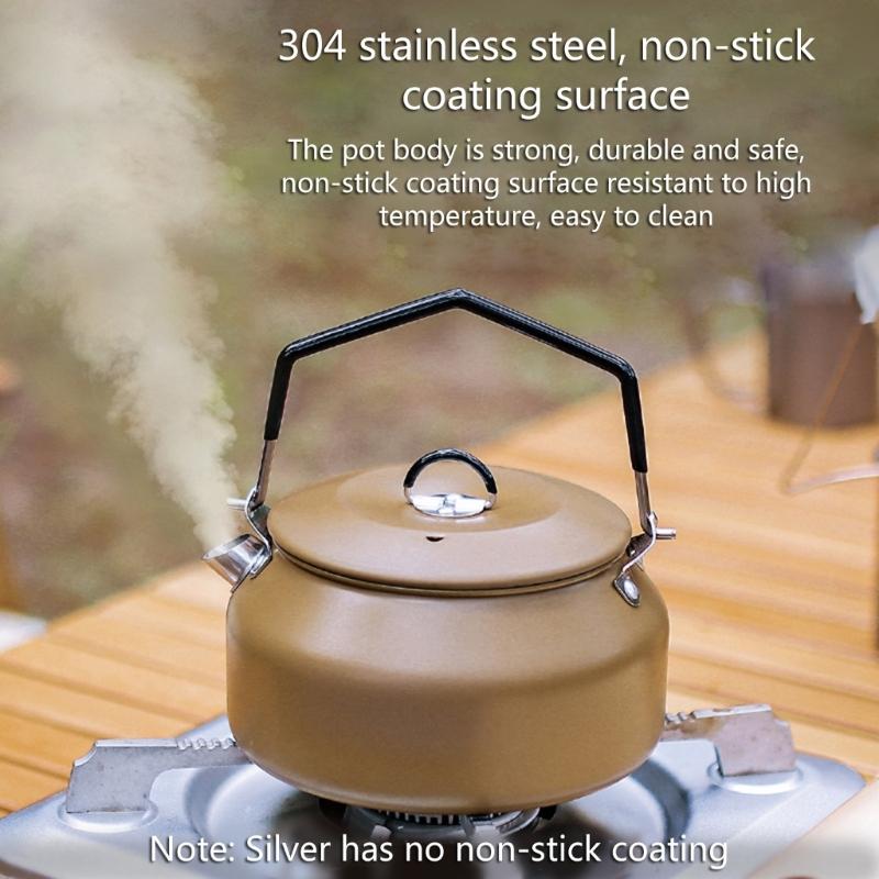1 Litre Camping Kettle with Foldable Handle Fast Heating Gas Teapot Outdoor Lightweight Whistling Stainless Steel Kettle