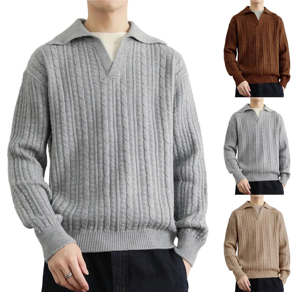 Men's Knitting Thickened Flip Collar Long Sleeves Sweater