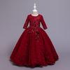 Dětské šaty Puntíkatý dlouhý rukáv Dívčí šaty Květinová dekorace Britská princezna Wind dress