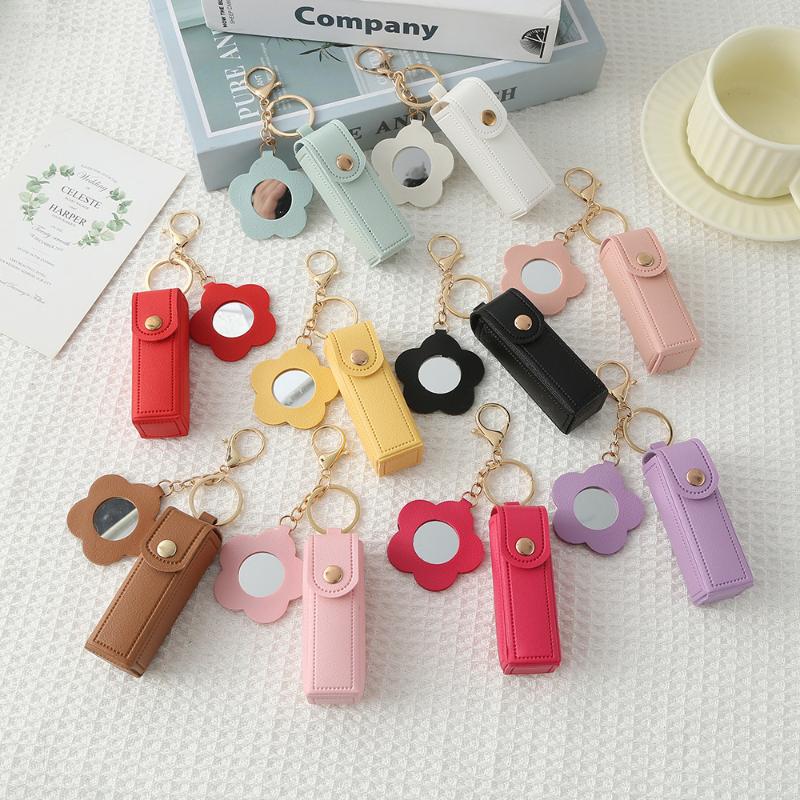 Travel Lipstick Bag with PU Leather Keychain Holder Keeps Lip Balm Safe and Accessible