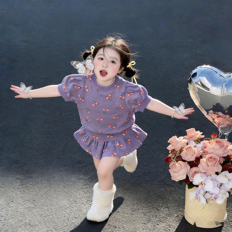 Infant Girl Summer Two-Piece Set: Cute Short Sleeve Top & Skirt