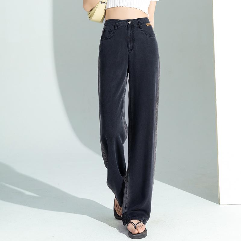 

2024 High-Waist Black Tencel Gradient Wide-Leg Jeans for Women 26 чёрный