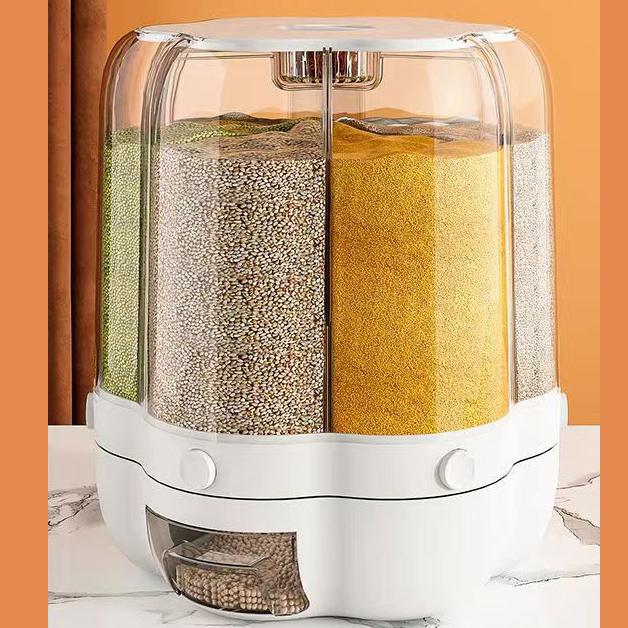 

Ведро для риса, бытовой влагостойкий ящик для хранения риса с защитой от насекомых, вращающийся герметичный ящик для хранения зерна, инструмент для кухонной перегородки 26.3*32cm белый