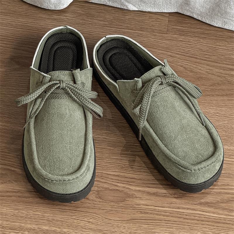 Fashion Breathable Mens Half Slipper Simple Leathe Muller Shoes Loafers Handmade Male Comfy Flats Lazy Shoes Soft Summer Casual Shoes