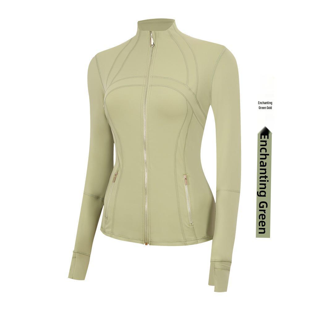 Lulu Women's Slim Fit Stand Collar Yoga Jacket with Gold Zipper – Long Sleeve Sports Fitness Outerwear