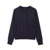 Womens Winter Crewneck Knit Sweater Loose Fit Solid Color Single Breasted Casual Top