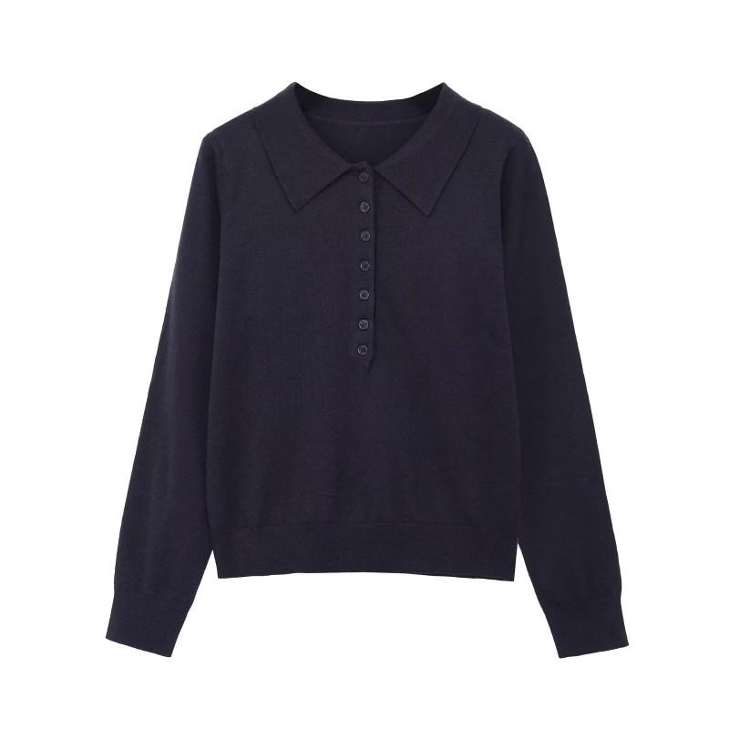 Womens Winter Crewneck Knit Sweater Loose Fit Solid Color Single Breasted Casual Top