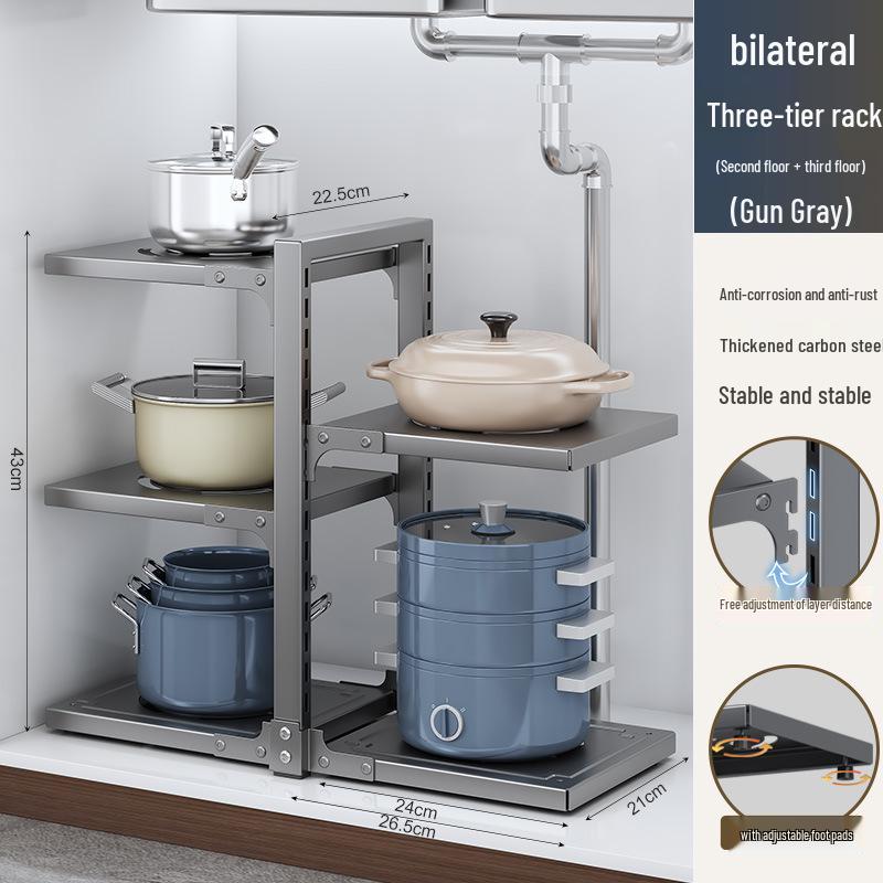 Flerlagrigt köksförvaringsställ för bänkskivor och under diskbänken - Organisera kastruller och stekpannor