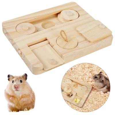 Wooden Guinea Pig Foraging Toy Treat Dispenser Toy with 6 Food Holes Interactive Hamsters Foraging Toy Pet Accessory for Rabbits