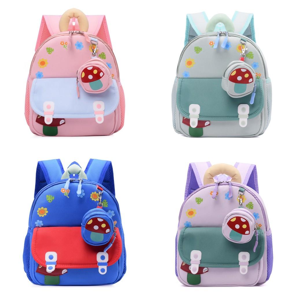 Kids Mushroom Preschool Backpack Cartoon Print Wear Resistant Polyester Fabric