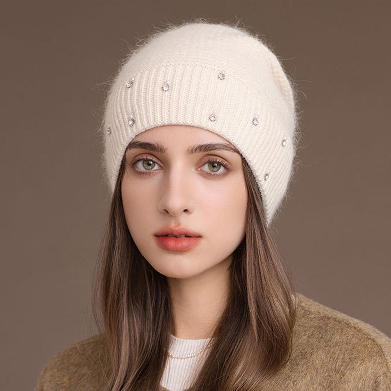Rabbit Hair Hat Winter Knitted Hat Women's Pullover Wool Hat